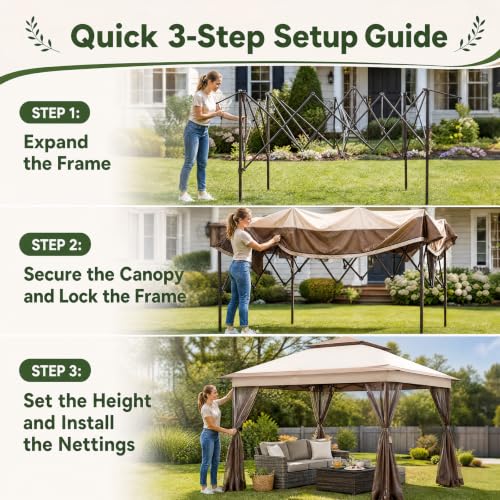 Duythy 11x11 Pop Up Gazebo with Mosquito Netting, Instant Setup Outdoor Canopy Tent image 9