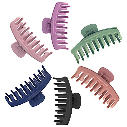 6Pcs 4 Inch Matte Plastic Hair Claw Clips,Large Nonslip Hair Claw Clips Strong Hold Thick Hair for Women and Grils(6 Color Available)