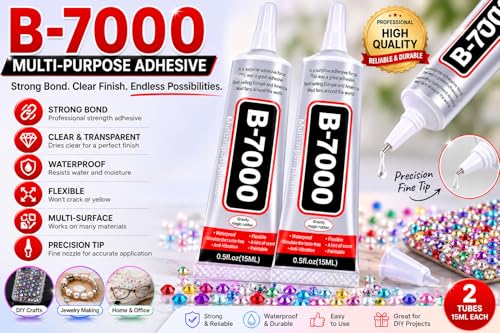 B-7000 Super Glue 2PCS Industrial Strength Adhesive, Bedazzling Glue for Rhinestones, Jewelry, Fabric, Phone Repair, Crafts, Clear Multipurpose B7000 Glue (2x15ml)