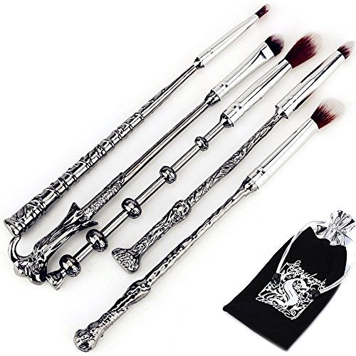 Wizard Wand Potter Makeup Brushes Set - 5pcs Magic Pocket Size Cosmetic Kit- Face Eye Shadow Eyebrow Lip Concealer Brushes Fit All Face Makeup