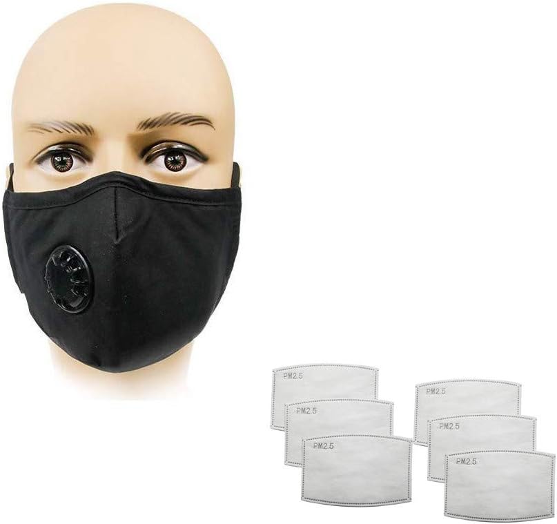 Wokee Anti Pollution Mask, PM 2.5 Washable Protection Mask Reusable Respirator Anti Dust Fog Outdoor Sport Face Mask with Adjustable Earloop, 1 Pc Mask and 6 Pcs filters