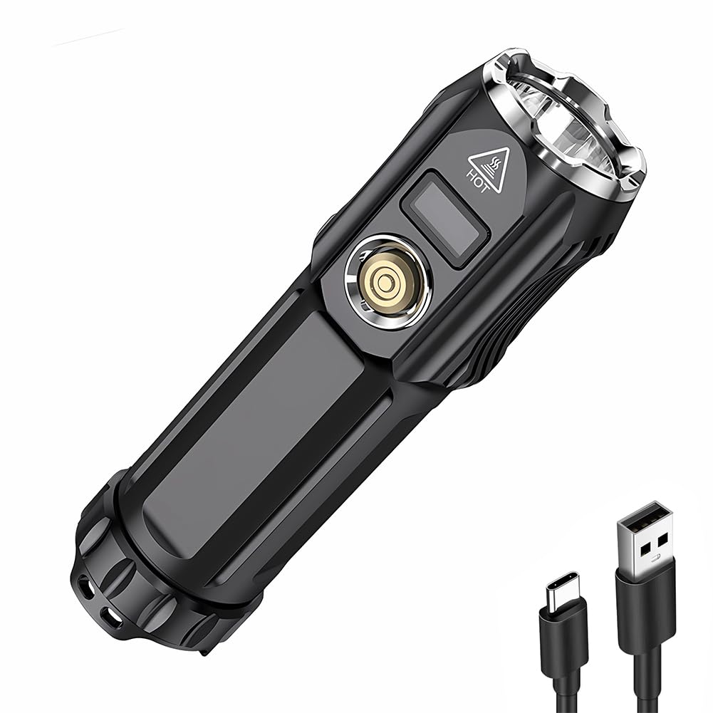 SuperFire ‌Tactical Flashlight with Powerbank Function, 2000 Lumens USB-C Rechargeable,IP44 Waterproof LED Torch for Camping & Emergencies, 5200mAh Battery & Digital Display | 26650 Battery Included