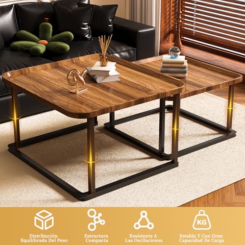 SIMPLE HOGAR Mesa de Centro para Sala, Mesa Auxiliar Cuadrada de 2 Piezas - Mesa Auxiliar pequeña para Sala de Estar Mesa de Centro Moderna Adecuada para Salas de Estar, Oficina(Color Vintage)