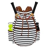 LISH Down the Line Canvas Tennis Racket Backpack - Women's Striped Print Drawstring Racquet Holder Bag