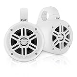 Waterproof Marine Wakeboard Tower Speakers - 4 Inch Dual Subwoofer Speaker Set with 300 Max Power Output - Boat Audio System Kit w/Titanium Dome Tweeters & Mounting Clamps - Pyle PLMRWB45W (White)