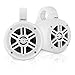 Waterproof Marine Wakeboard Tower Speakers - 4 Inch Dual Subwoofer Speaker Set with 300 Max Power Output - Boat Audio System Kit w/Titanium Dome Tweeters & Mounting Clamps - Pyle PLMRWB45W (White)