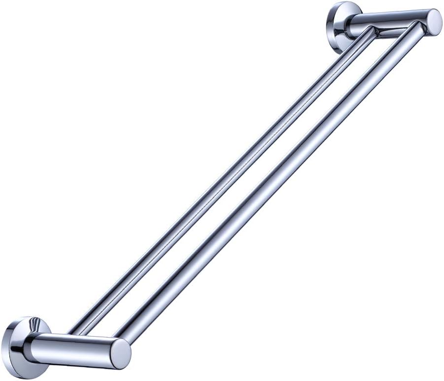 BOOKARROW Double Towel Rails 600mm/ 24 inch Chrome Screw Wall Mounted Dual Rod Towel Shelf Bar or Rack Round in Bathroom or Kitchen B38913-60CM