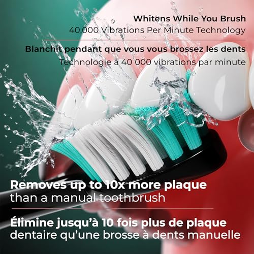 Aquasonic Black Series Ultra Whitening Electric Toothbrush | ADA Accepted Rechargeable Toothbrush, 8 Brush Heads & Travel Case, 40,000 VPM Electric Motor & Wireless Charging - 4 Modes with Smart Timer