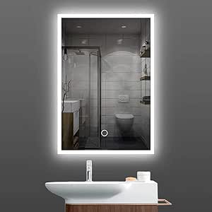 Espejo de baño LED de 50 x 70 cm con bordes iluminados, espejo de baño