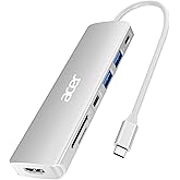 Acer USB C Dock, 7 in 1 USB-C to HDMI Hub, 2 USBA 3.1 GEN1 and 5Gbps Type-C Data Port, 4K HDMI Port, PD 100W Charging, SD Card Reader, for iPad Pro MacBook Pro Laptops and More (Silver)