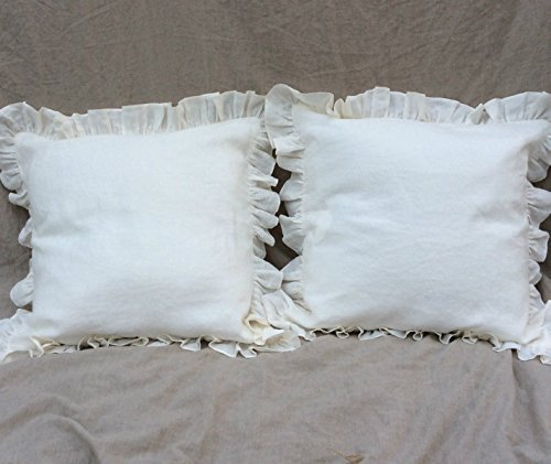 Amazon Com A Pair Of White Ruffle Pillow Covers Linen Ruffle