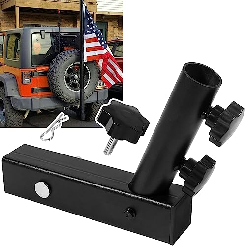 Hitch Mount Flag Pole Holder for Jeep Trailer Truck RV Pickup Universal for Standard 2 inch Hitch Receivers and Anti-Wobble Screws Single Flagpole Bracket