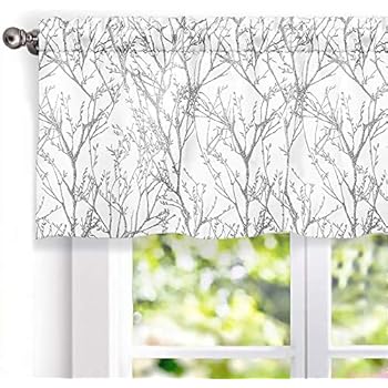 DriftAway Tree Branch Abstract Ink Printing Lined Thermal Insulated Window Curtain Valance Rod Pocket 52 Inch by 18 Inch Plus 2 Inch Header Gray Silver 2 Pack
