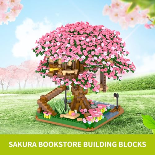 Uniiking® Cherry Blossom Tree Building Set, (2008pcs) Flowers Bonsai Mini Blocks Kit for Adult, Japanese Sakura-Tree House Building Blocks Set, Gift Ideas for Girls 8+