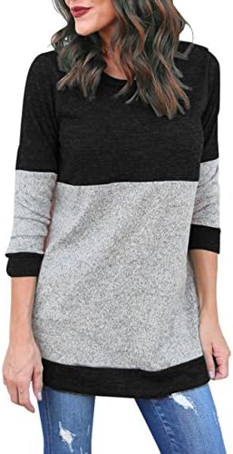 Jubby Women's Striped Color Block Round Neck Long Sleeve Casual Tunic Top Large Black