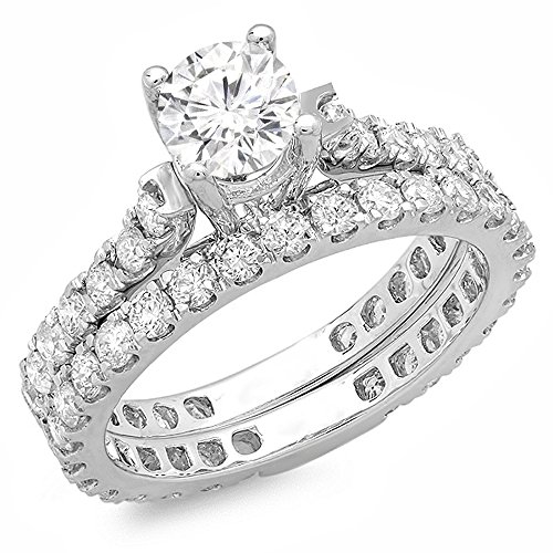 2.40 Carat (ctw) 14K White Gold Round White Diamond Ladies Engagement Bridal Ring Set