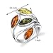 PEORA Genuine Baltic Amber Leaf Ring for Women 925 Sterling Silver, Rich Cognac, Olive Green, Honey Yellow Colors, Sizes 5 to 9