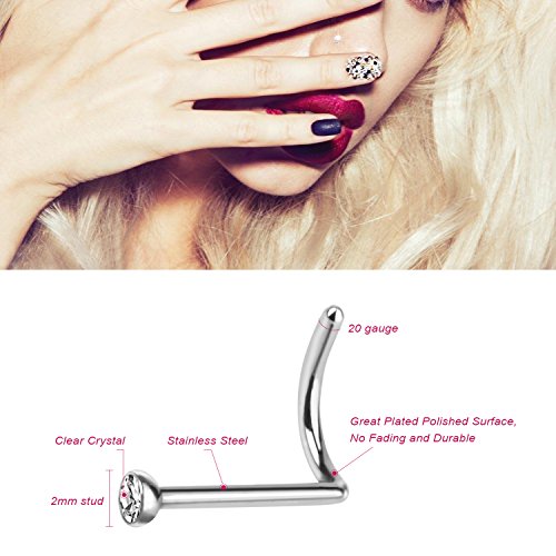Rhinestone Stainless Steel Nose Ring Body Jewelry, 6 Count
