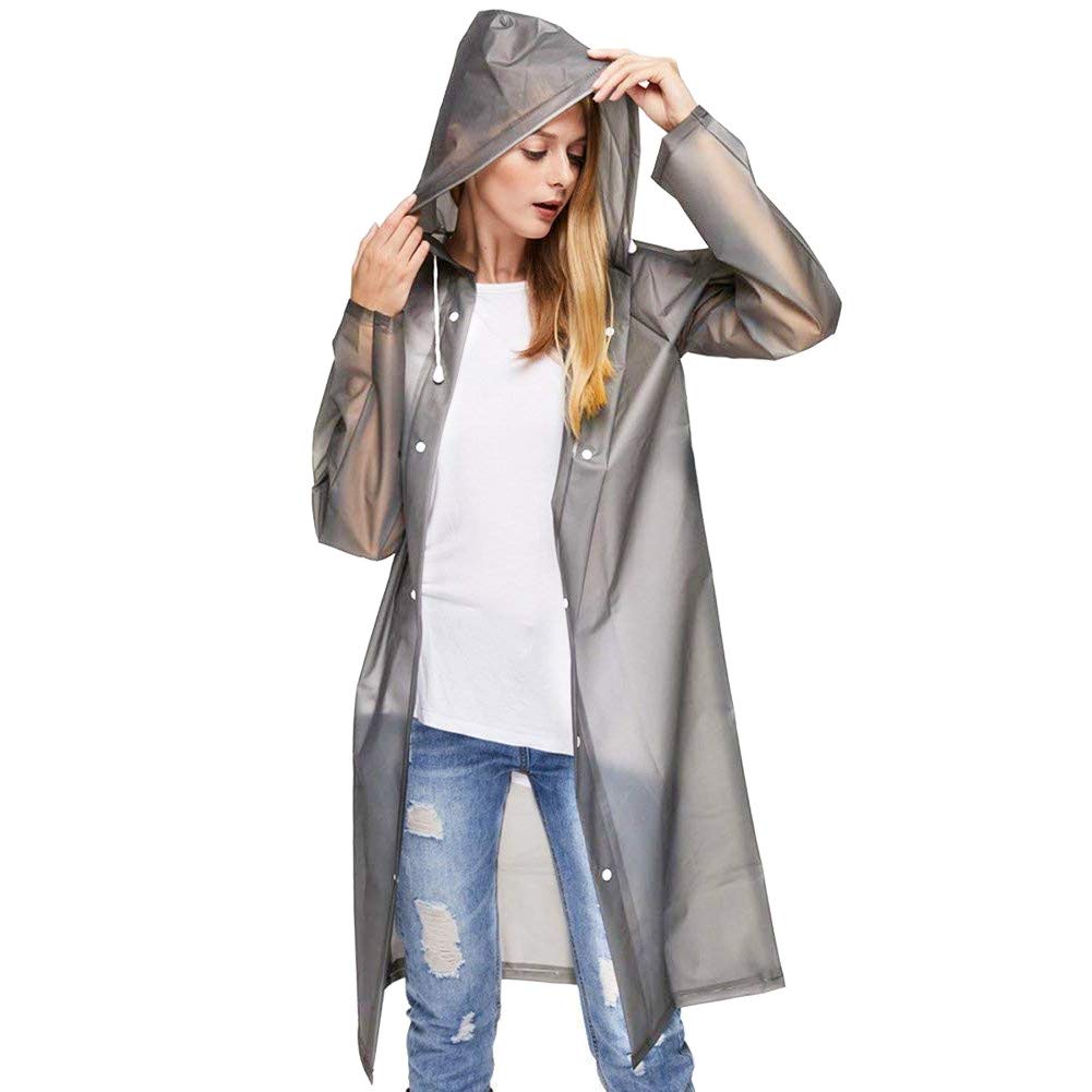 Sycle circle Reusable Transparent Raincoat Clear Rain Coat With Hood and Sleeves Portable Emergency Poncho Waterproof Rainwear for Men Women (Grey, XL)