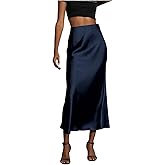SOLY HUX Women's Elegant Satin Skirts High Waisted Flared Casual Work Office Fishtail Midi Skirt