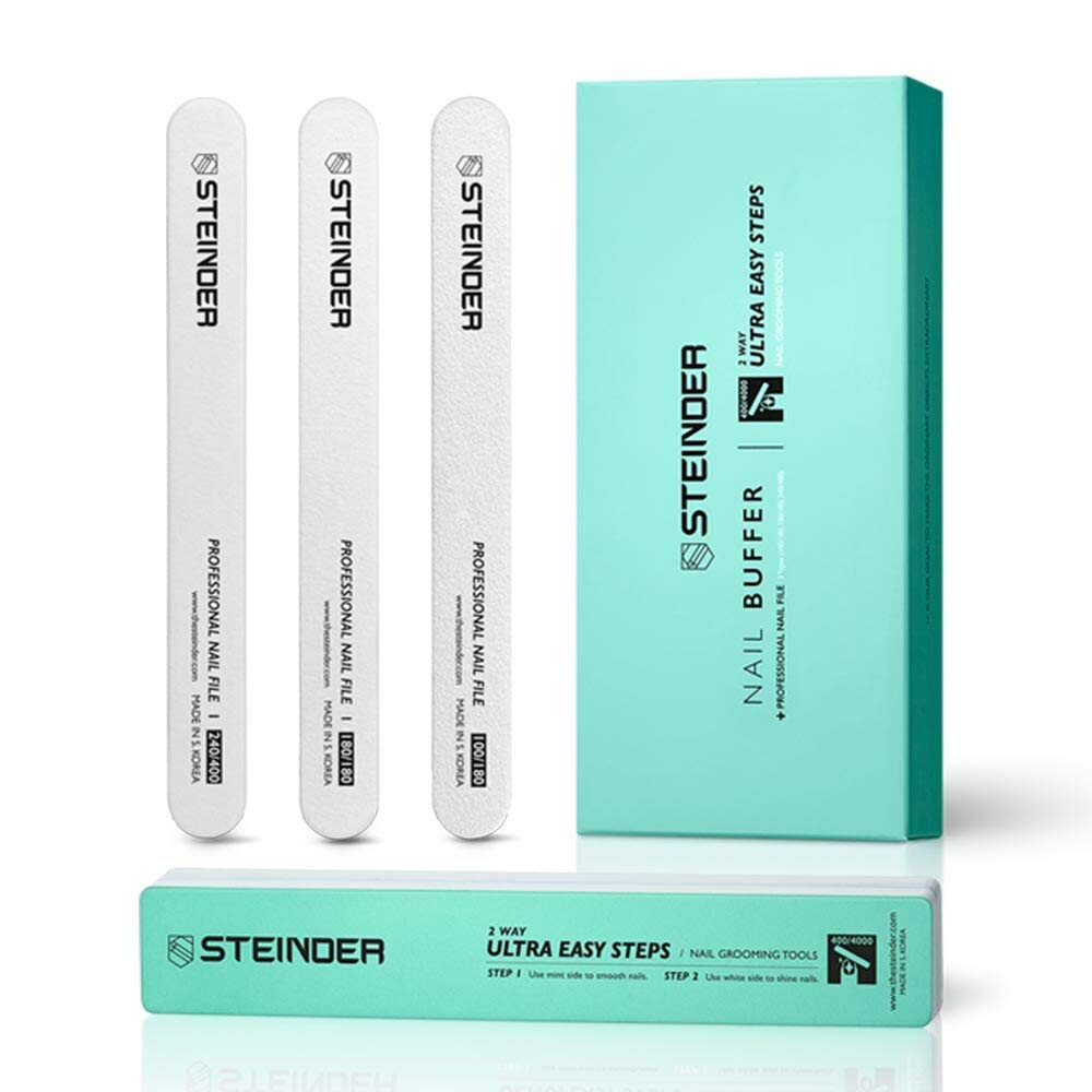 STEINDER Professional Nail Files and Buffers, Emery Boards for Nails, Double Sided Manicure Tools Kit, 100/180/240/400 Grit, Orange
