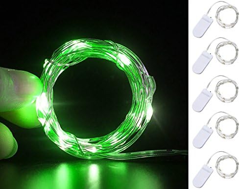 6.6(ft) 20 LEDs Battery Operated Starry Fairy String Lights with 2 Button Cell, Green Lights in Pack of 5 Sets, for DIY Mason Jar Lights/Moon Lights/Dinner Party Decoration/Wedding and Home Decoration