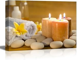 wall26 - Zen Stones Burning Candles in a Spa - Canvas Art Wall Art - 12"x18"