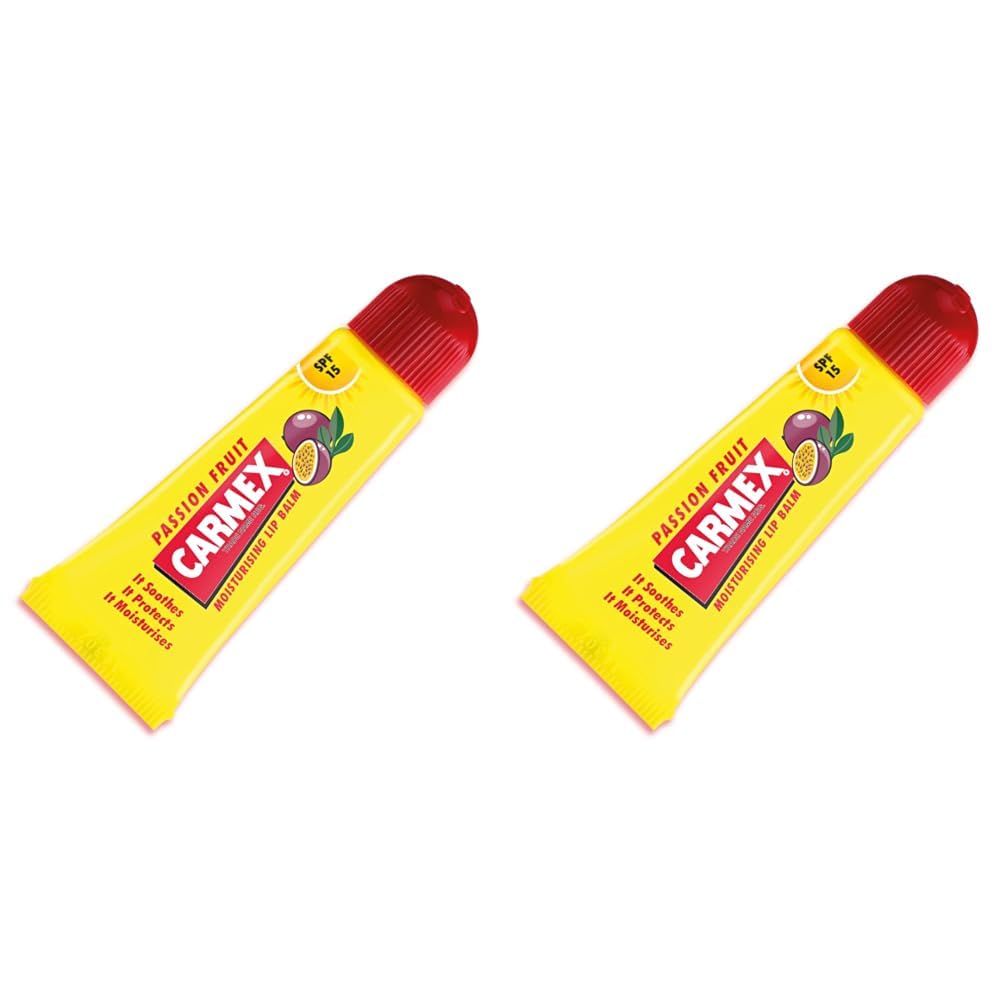 CARMEX Passionfruit Lip Balm Tube, Moisturising Lip Balm for Soft, Protected Lips with SPF15 (10g – Pack of 2) tores and protects,healthy hydrated lips all day
