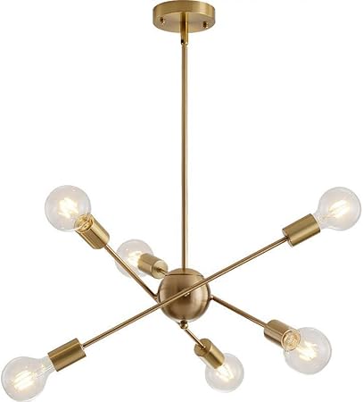 Wyy 6 Lumieres Salle A Manger Lustre Salon Lampe Suspension Metal Laiton Plafonnier Fit Plafond Incline Plat E27 E26 Support De Lampe Pour Chambre Amazon Fr Cuisine Maison