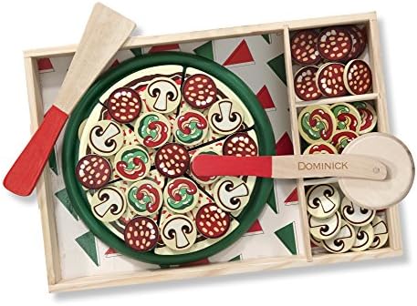 melissa & doug pizza party wooden play food set with 54 toppings