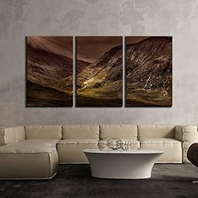 3 Piece Canvas Wall Art - Mountain Landscape at Sunset - Modern Home Art Stretched and Framed Ready to Hang - 16"x24"x3 Panels
