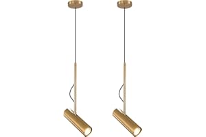 Flyrose Cylinder Pendant Light Fixture 2 Pack Brass Pendant Lights Kitchen Island Brushed Gold Adjustable Hanging Track Lighting Fixtures Ceiling Light Mini Hanging Pendant Light