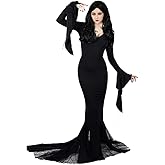 Cosplay.fm Women's Vintage Gothic Long Dress Witch Style Black Dress Halloween Family Cosplay Costume Dress