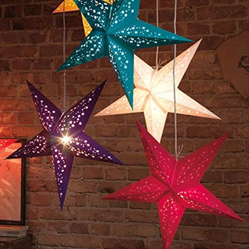 UUOUU Paper Star Lanterns 23.6 Inch 3D Hollow Pentagram Lantern Lampshade Ceiling Hanging Decorations for Christmas Birthday Party Pack of 2
