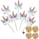 48-pack Rainbow Unicorn Cupcake Toppers Picks, Double Sided Unicorn Cake Toppers for Birthday Baby Shower Party Decorations Supplies.