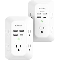 2 Pack USB Wall Charger Surge Protector, Multi Plug Outlet with 5 Outlet Extender and 4 USB Charging Ports (1 USB C Outlet) 3