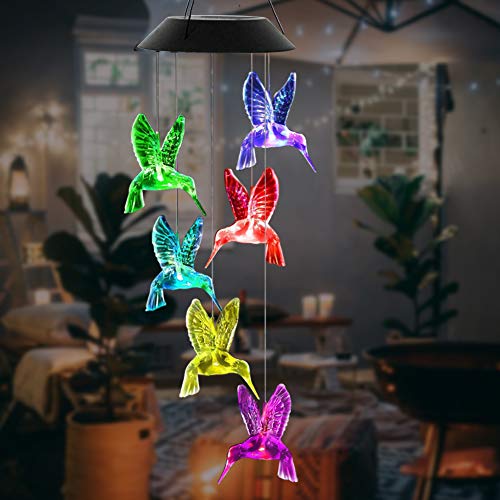 Yooda Color Changing Wind Chime Solar Powered Hummingbird Wind Chime