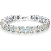 CiNily Created Blue White Fire Opal/Mystic Clear Crystal Bracelets for Women 18K White Gold Plated Big Round or Oval Shape Gems Bracelet Jewelry Gifts