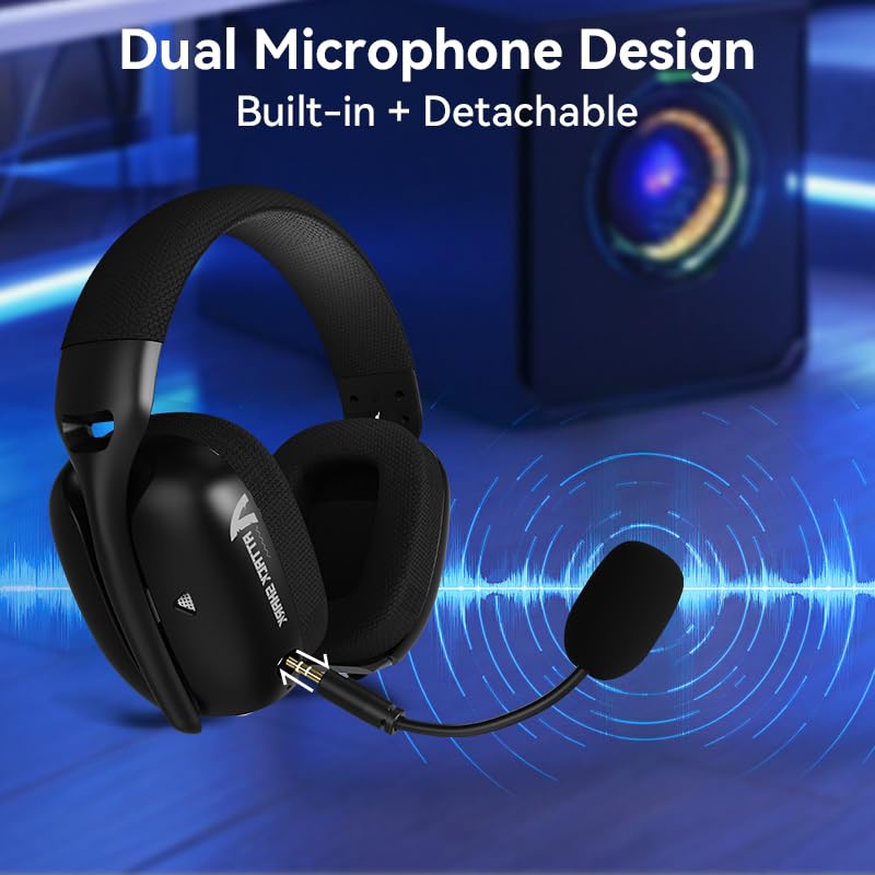 MAMBASNAKE Attack Shark L80PRO Ultralight 7.1 Surround Sound Wireless Gaming Headset with Dual Foldable Microphone, Tri-Mode (Wired 2.4GHz/BT/3.5mm), 40mm Speaker for PC/Mac/PS/Xbox, Black
