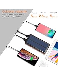 AMAES Cargador solar de 24000 mAh, batería externa portátil con 4 puertos de salida USB, linterna, IPX5 impermeable para camping, emergencia