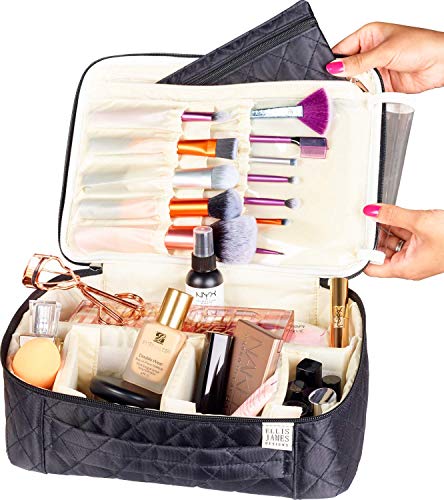 Ellis James Designs Extra Large Makeup Bag With Compartments - big makeup bag organizer, large cosmetic bag black, train case makeup bag large, huge makeup bag With Handle Travel Make Up Bag For Women 2 Ellis James Designs Extra Large Makeup Bag With Compartments - big makeup bag organizer, large cosmetic bag black, train case makeup bag large, huge makeup bag With Handle Travel Make Up Bag For Women