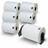 BETCKEY - Compatible Shipping Labels Replacement for Brother DK-1241 (4" x 6"), Use with Brother QL Label Printers [6 Rolls + 1 Reusable Cartridge]