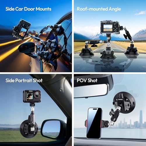 ULANZI TB15 Suction Cup Camera Mount, Heavy Duty Car Suction Camera Mount Magic Arm with 360° Rotation, 1/4" & 3/8" Thread Compatible with DJI OSMO Pocket 3/OSMO 360/Insta 360 x5 DSLR Car Boat Wall