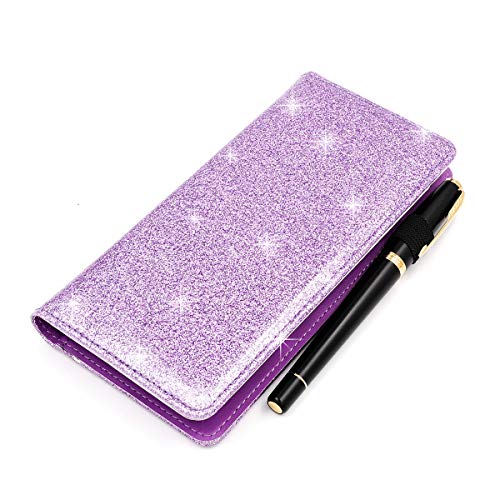 Menesia Purple Glitter Leather Checkbook Cover for Men & Women RFID Check Book Holder Wallet