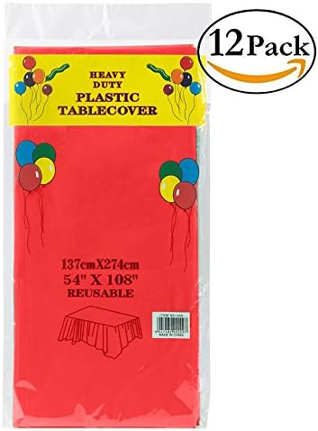 SUPERIORFE 12-PACK Premium Plastic Table Covers Tablecloth, 54" x 108" Disposable Rectangle Table Cloth (Red)