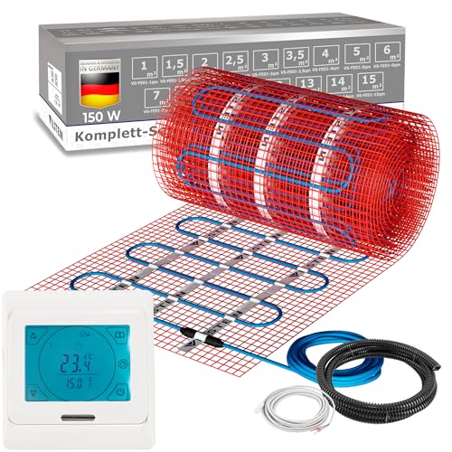 VILSTEIN® Elektrische Fußbodenheizung [150W/m²] - Bodenheizung Elektrisch geeignet für Fliesen, Laminat und mehr, Elektro Fussbodenheizung - Elektrisc
