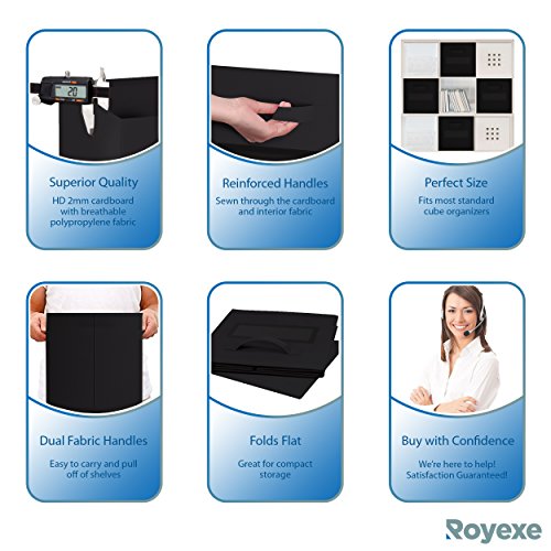 Royexe - Storage Cubes - (Set Of 8) Storage Baskets | Features Dual Handles & 10 Label Window Cards | Cube Storage Bins | Foldable Fabric Closet Shelf Organizer | Drawer Organizers And Storage (Black)