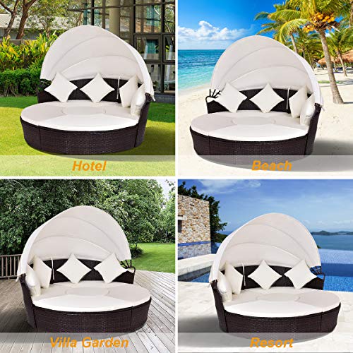 Tangkula Patio Daybed, 73" Diameter Outdoor Lawn Backyard Poolside