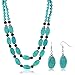 Gem Stone King 18 Inch Stunning Beads Simulated Turquoise Howlite Double Necklace and Earrings Set For Women
