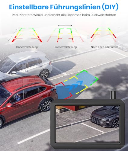 AUTO-VOX Wireless Reversing Camera Set: 5 Inch HD Monitor, 30 Minutes Mounting, Stable Digital Signal, Supports 2 Cameras & Colour Night Vision, Rear View Camera for Car, Pickup, SUV, Van
